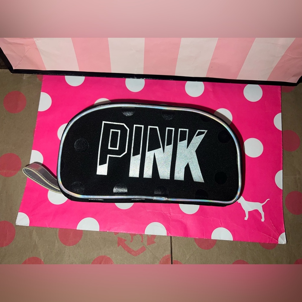 VS PINK Vintage Metallic Polka Dot Makeup Bag.